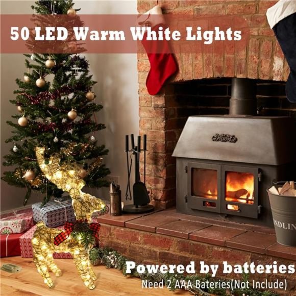 Rustic Lighted Reindeer Christmas Decoration, 18.3" Gold Deer with 50 Led - Picture 6 of 7